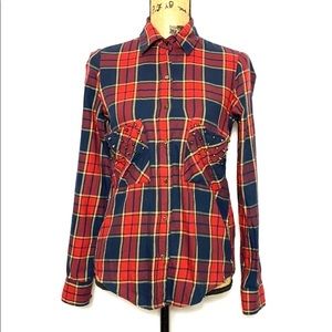 Red Plaid Studded Snap Shirt M
